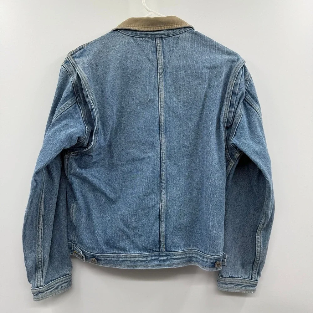 VTG 90s Tommy Hilfiger Trucker Jacket Men L Collar Casual Retro Denim Chore Y2K
